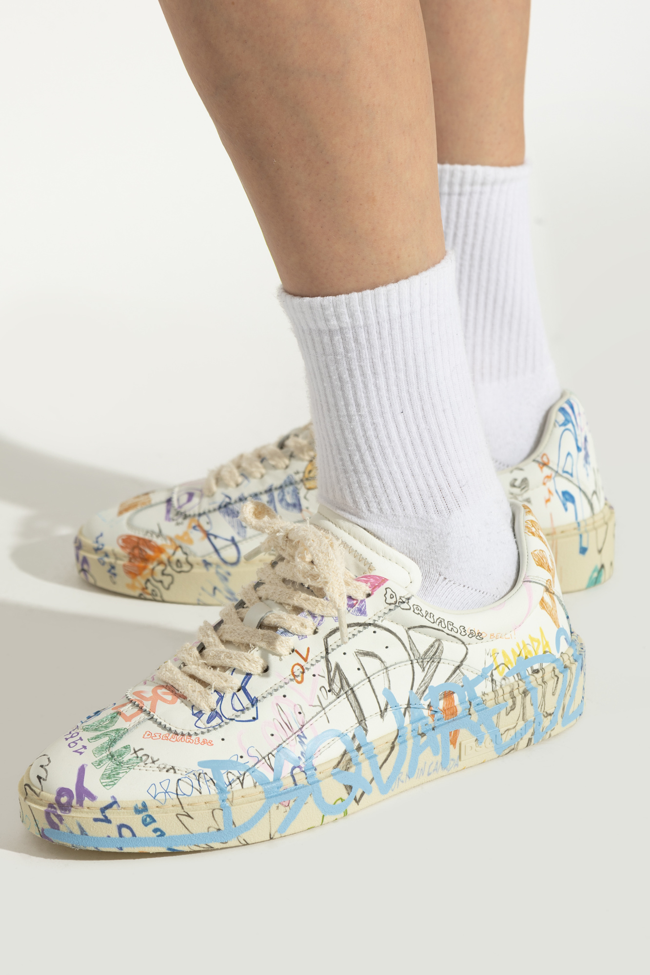 【関税&送料込】Dsquared White Leather Rider Sneakers Rider leather low-top sneakers DSQUARED2 - Nugnes1920